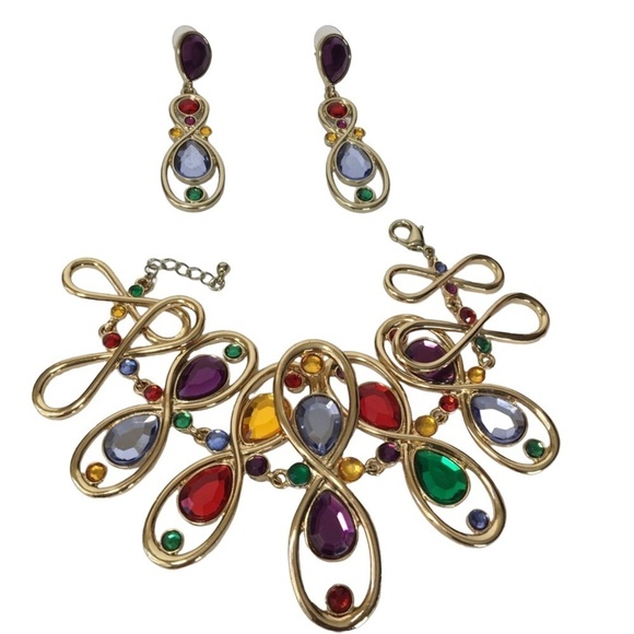 Gold Bracelet and earrings Set with multi colors - Picture 1 of 15